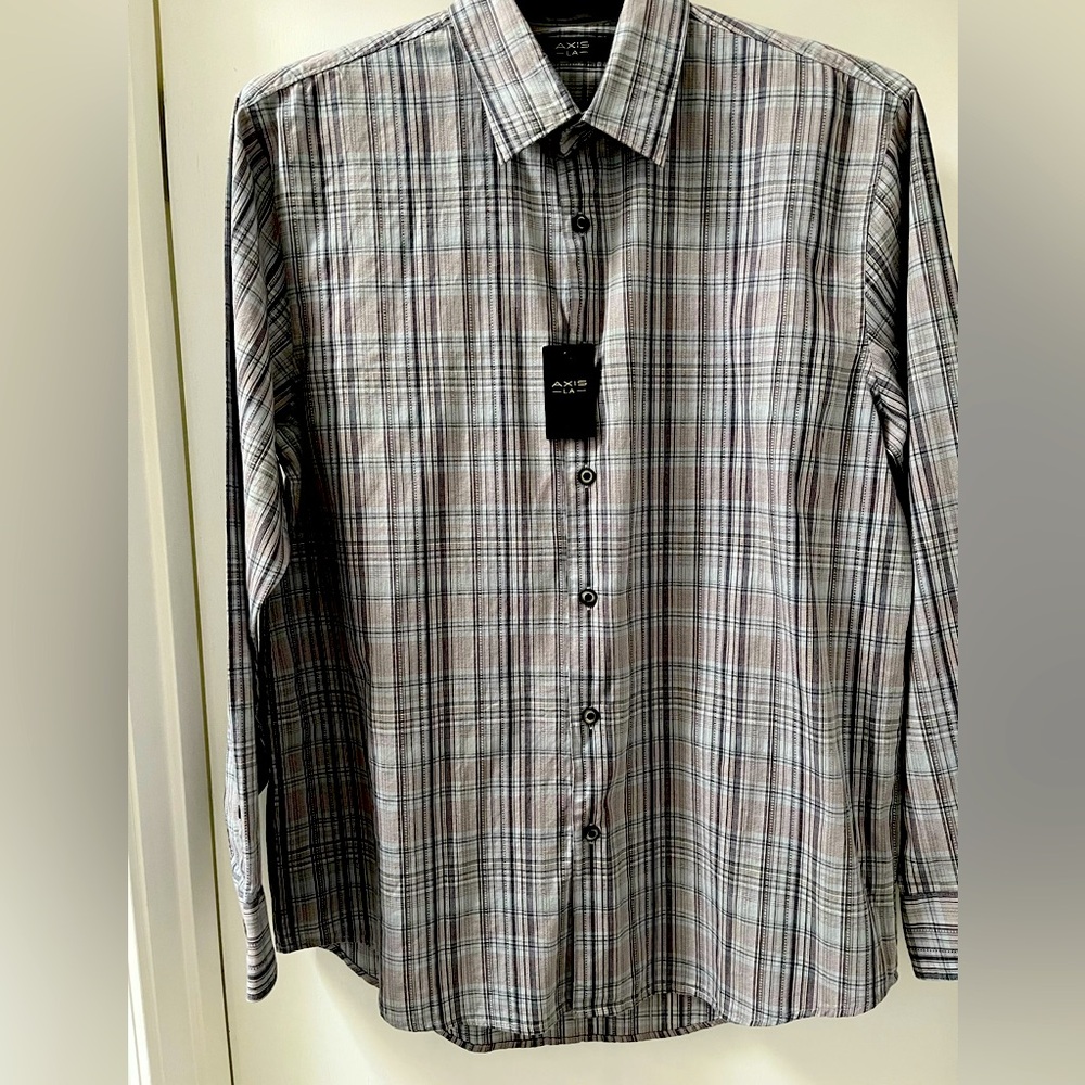 NWT AXIS LA Plaid Men's Long Sleeve Shirt - Varied Gray Shades With White & Tan